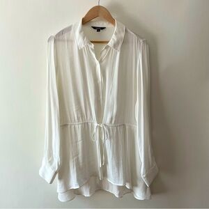 Vera Wang Winter White Collared Button Down Blouse Polyester Silk Size XL